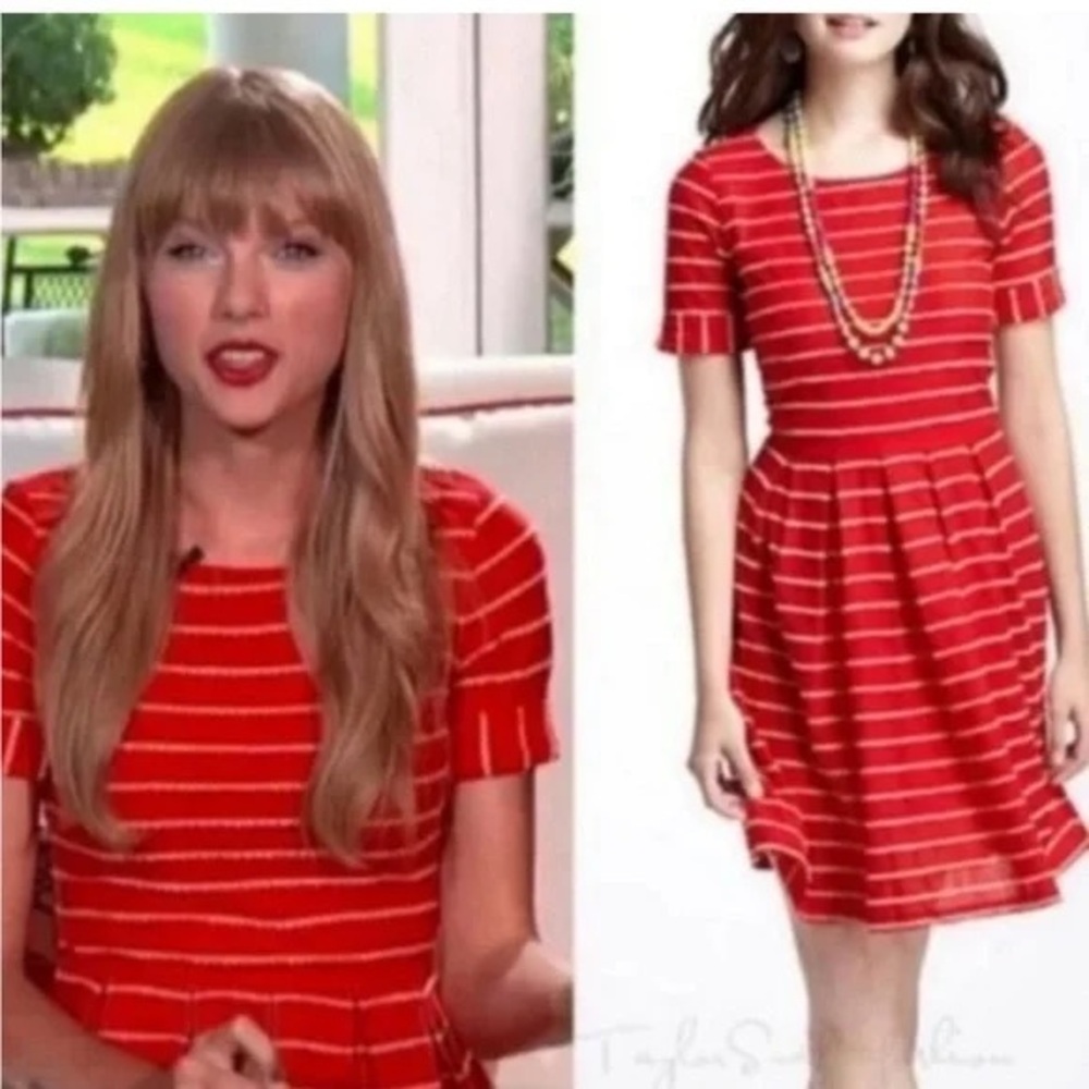 Anthropologie Bordeaux Red and White Striped Mini Dress